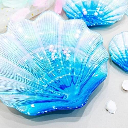 Glass Decorative Plate Creative Shell Sculpture Desktop Decoration Afternoon Tea Cake Dessert Display Plate Seasoning Dish