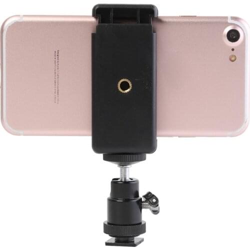Universal Hot Shoe Phone Holder Pan Tilt 1/4 Screw Interface Metal Ball Head+Phone Hold Selfie Clip Clamp Mount Tripod Adapter