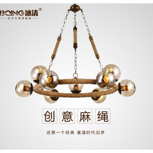 Vintage industrial Restaurant living room personality bar art hemp glass ball pendant light