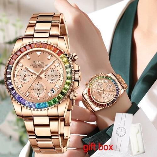 BIDEN Chronograph Women Watch 2021 Ins Luxury Multi-Functional Rainbow Circle Watch Fashion Stainless Steel Sports Ladies Watch