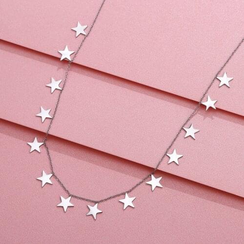Womens Choker Necklace Rose Gold Color Stainless Steel Stars Pendant Necklace Fashion Jewelry Accessories Collier bijoux 2021