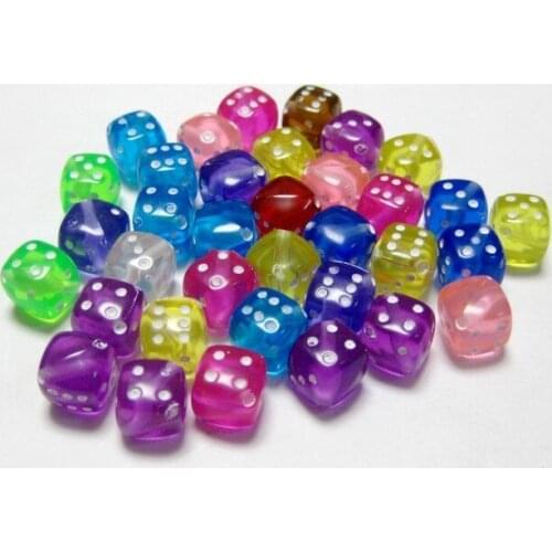100 Mixed Colour Transparent Acrylic Dice Beads 8X8mm