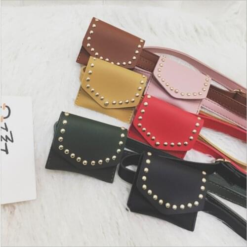 2020 Children Toddler Small Waist Bag Belt Bag Purse Kid Girls PU Leather Rivets Fanny Pack Solid 6 Colors Bags