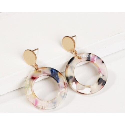 2020 Korean Fashion Style New Earrings All-match Hollow Round Multicolor Pattern Resin Acetate Plate Earrings Womens Clothing