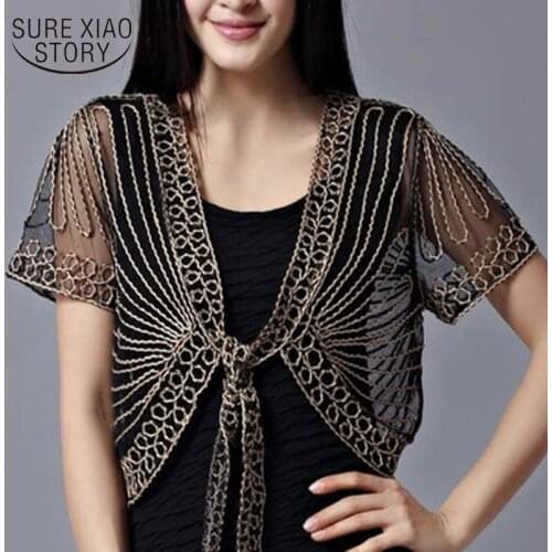 2018 new High quality Fashion Women Clothing Wild Perspective Small Shawl Chiffon Lace Cardigan Gauze Lacing Boleros 802E 30