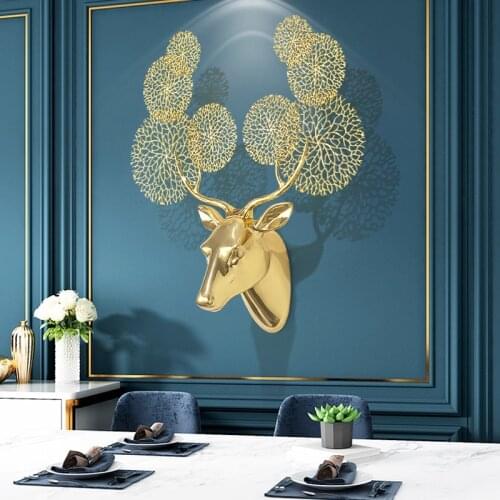 3D Copper deer Home decoration wall Aesthetic room decor wall Hanging decoration Light luxury living room decoration accessories