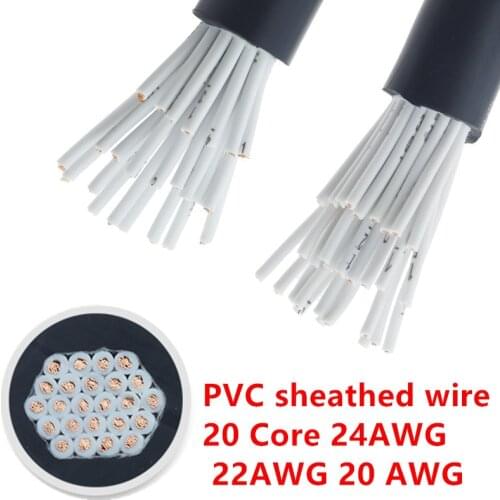 5Meter 24 AWG 22 AWG 20 AWG 18AWG 17AWG RVV 20 Core Copper Wire Conductor Electric RVV Cable Black soft sheathed wire