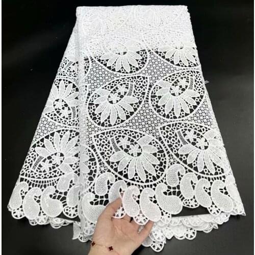 White African Cord Lace Fabric With Sequins Nigerian Lace Fabric 5 Yards/pcs Milk Silk Lace Water Soluble Lace For Wedding Party