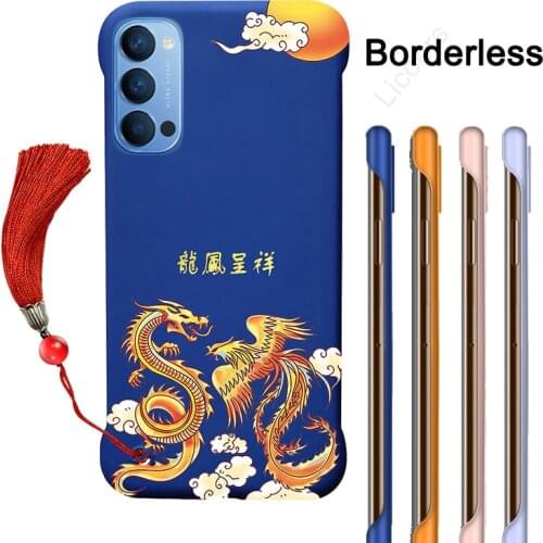 Case for OPPO Reno 5 4 Pro 4 SE RENO 2 ACE 2 3D Relief Floral Painted Borderless Tassel Lens Protect PC Back Cover Shell Fundas