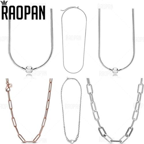 PANRAO rose gold long chain link anchor chain simple temperament romantic 925 silver gift for girlfriend authentic