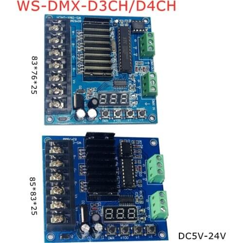 DMX512 WS-DMX-D3CH/D4CH RGB LED Controller Decoder Dimmer Drive for LED Strip lights lamp Constant voltage common anode