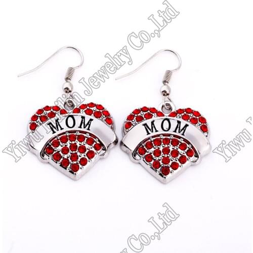 Best-Selling fashion rhodium plated earring with sparkling crystals MOM heart pendant New Arrival