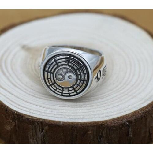 NEW Vintage 100% 925 Silver Fengshui Ring Thai Silver Bagua Ring Real Pure Silver Fengshui Taichi Ring Good Luck Jewelry Gift