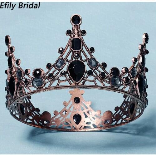 Vintage Crown Round Rose Gold Crystal Tiaras and Crowns for Women Party Hair Jewelry Girls Hair Accessories Rhinestone Headpiece