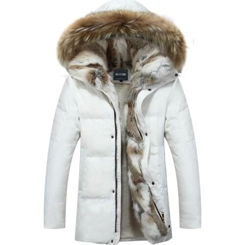 Drop shipping Mens and Womens Leisure Down Jacket Winter Thick Hood Detached Warm Waterproof Big Raccoon Fur Collar ABZ58