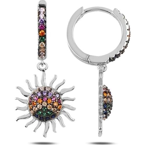 KUTAYDAN Zircon Cubic Zirconia Dangle Sun Ring Earrings 925 Sterling Silver