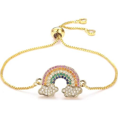 Fashion womens rainbow cloud bracelets jewelry gold cz colorful zircon bracelet bangle adjustable chain bracelet for women