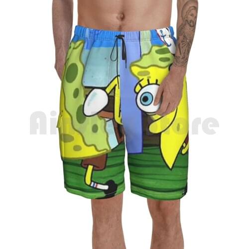 Mocking Meme , Sponge , Bob Beach Shorts Men Beach Pants Swim Trunks Mocking Meme Meme Funny