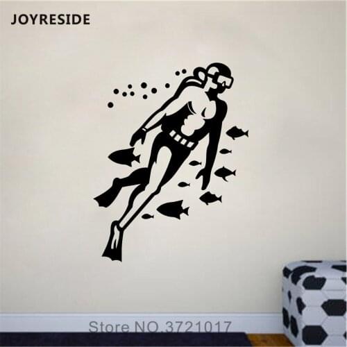 JOYRESIDE Diver Fish Wall Diving Sports Decals Vinyl Sticker Home Living Room Design Bedroom Interior Decoration Art Mural A1513