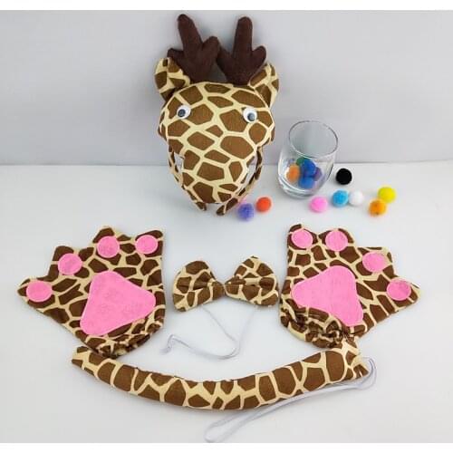 Children Adult Animal 3D Giraffe Headband Bow Tie Tail Paws Gloves Cosplay Costume Set Carnival Party Dress Decor Halloween