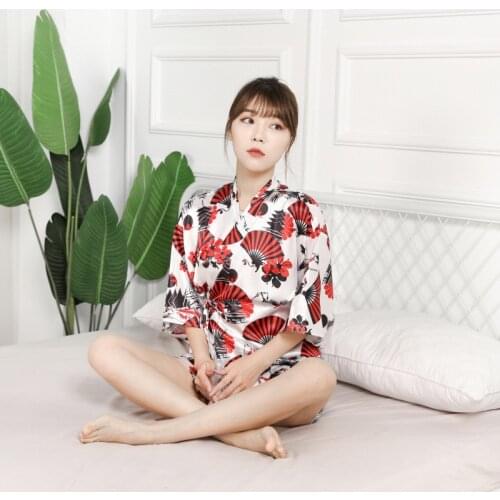 Pyjamas Suit Women Kimono Style Thin Summer Sweet Leisure Home Clothes Loose Pajamas Sets Nightgown Robe Sleepwear Obi Outfits