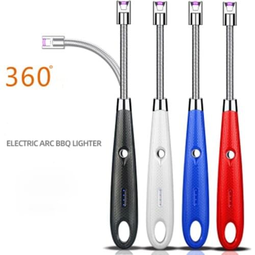 Plasma Windproof LED Lighter USB Electric Rechargeable Long BBQ Kitchen Gas Stove Lighter Plasma Arc Flameless Candle Lighters