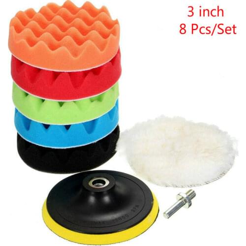 Wholesale Car Polishing Pad 3 inch 8Pcs/Set Sponge Buffing Waxing Polish Buffer Drill Wheel polisher Removes Scratches tools
