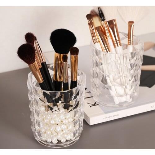 Diamond Pattern Transparent Acrylic Makeup Brush Organizer Eyebrow Pencil Lipstick Tube Finishing Storage Box Container