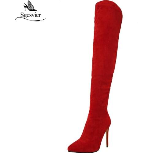 Sgesvier Sexy Over the Knee Boots for Women Pointed toe Thin High Heels Thigh High Boots Autumn Winter Motorcycle Boots B752