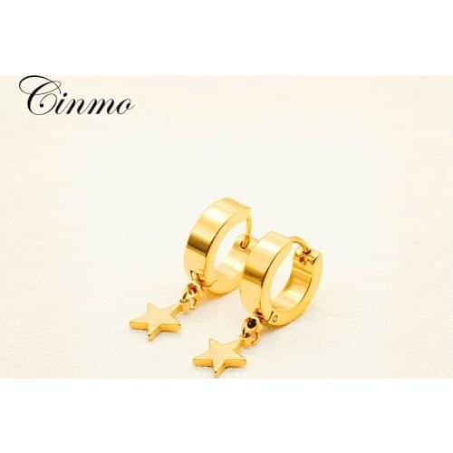 Cinmo Stainless Steel Piercing Drop Earrings Gold Color Star Kpop Cute Dangle Earrings For Men Women Wholesale Ear Jewelry Gift