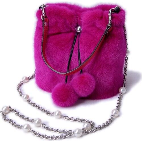 Woman Real Fox Fur Shoulder Bag Totes Handbag Brand Party Bag Women Ladies Hand Bags Luxury Designer Evening Bag Fur Leather