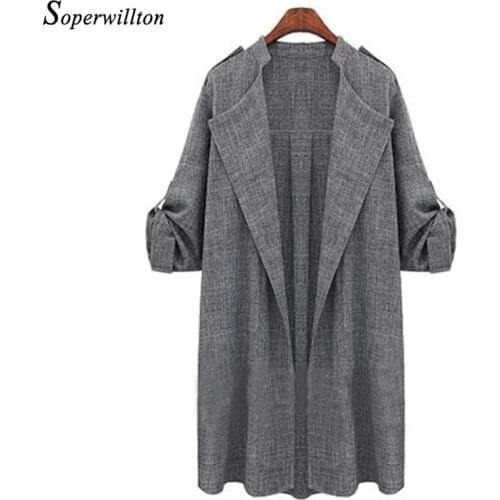 Spring coat Women 2021 Linen Cardigan Jacket Slim Thin Windbreaker European Style Casual OL ladies elegant Plus Size M-5XL #F001