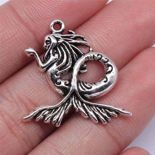 WYSIWYG 10pcs 27x27mm Pendant Mermaid Mermaid Charm Pendants For Jewelry Making Antique Silver Color Mermaid Pendants