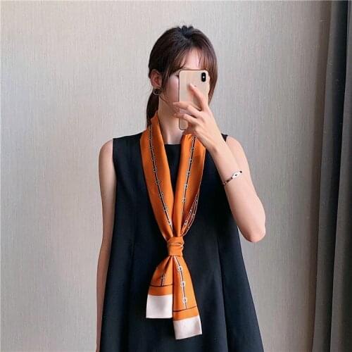 Womens Slim Long Strip Small Silk Thin Section Wild Long Square Scarf Fashion Scarf