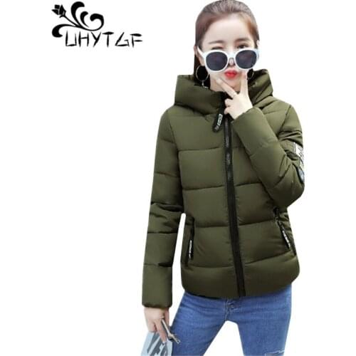 UHYTGF Female winter Cotton coat Thick down jacket slim short Parker women Hooded warm 3XL Plus size outerwear chaqueta mujer818