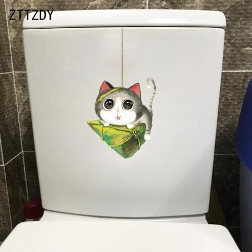 ZTTZDY 12.9*24.1CM Cute Cartoon Cat Toilet Seat Stickers Home Wall Decal WC Decoration T3-0318
