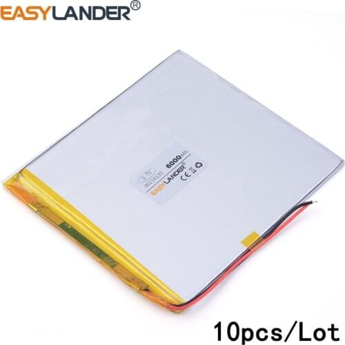 10pcs/Lot 3.7V 6000 mah 36116135 lithium Li ion polymer rechargeable battery For Power mobile Power bank e-book video game