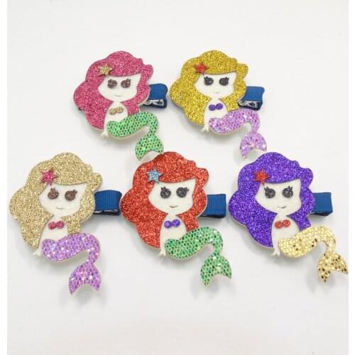 10pcs/lot Felt Blonde Mermaid Hair Clip Glitter Sealife Girl Princess Barrette Starfish Sparkly Under the Sea Party Gift Hairpin