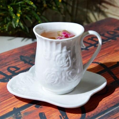 150ml Embossed Flower Tea Cup Dish European and American Small Coffee Cup Concentrate Ceramics Small Rose Coffee Cup Set