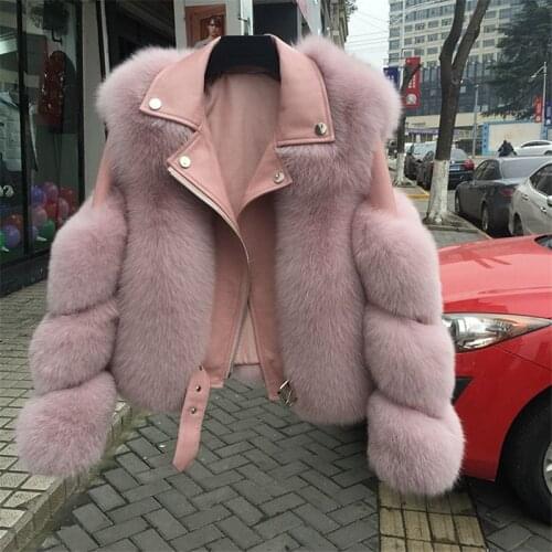 2021 Fashion Patchwork With Belt Winter Furry Plus Size Women Real Sheep Leather Genuine Fox Fur Coat Short Jacket