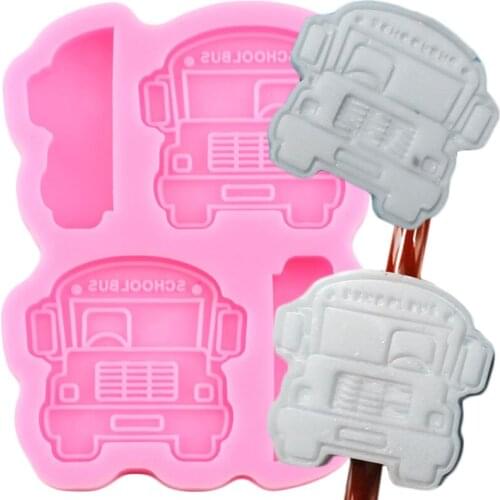 3D School Bus Straw Topper Silicone Mold DIY Craft Keychain Epoxy Resin Clay Mould Chocolate Candy Fondant Cake Decorating Tools