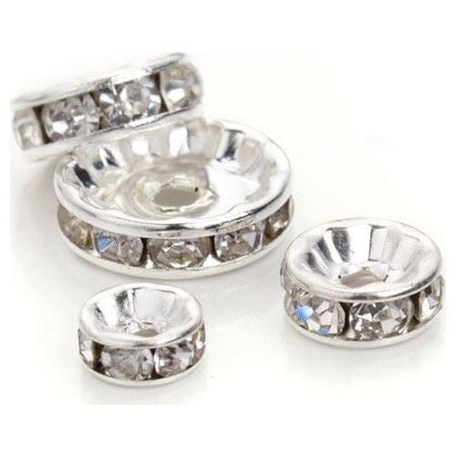 6mm 8mm 10mm 12mm rt4t34 White Spacer Metal silver Plated Rondelle Rhinestone Loose Beads For Best DIY free shipping crystal