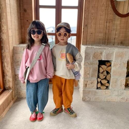 Childrens Sweater 2021 Autumn Boys and Girls Korean Letter Bear Sweater Baby Cute Casual Top