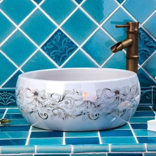 Europe style chinese wash basin Jingdezhen Art Counter Top ceramic basin sink ceramic washing basin bathroom sinks