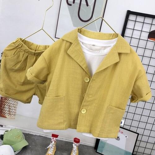 Baby Boys Clothing Sets 2021 Summer New Kids Boys Short Sleeve Blazer Suits Cotton Casual Blazer Shorts Boys 2pcs Set 2-7 Years