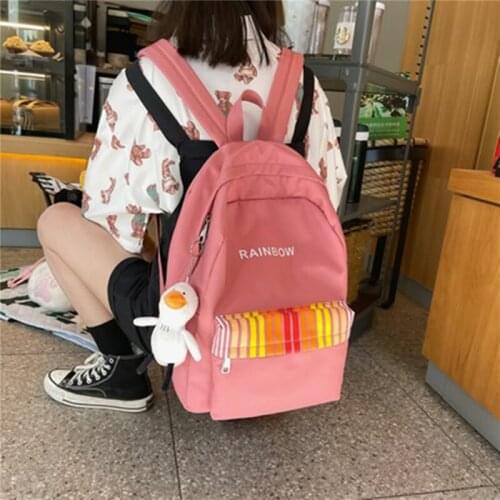 Cute Women stripe Large Capacity pink Backpack Waterproof Nylon Female Schoolbag College Lady Laptop Girl Travel Book Bags