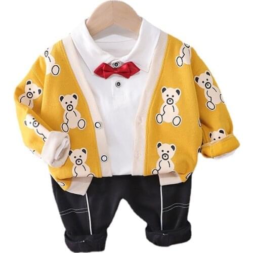 Fashion Spring Autumn Baby Boys Cartoon Clothes New Children Girls Cotton Casual Jacket T-Shirt Pants 3Pcs/set Infant Clothing
