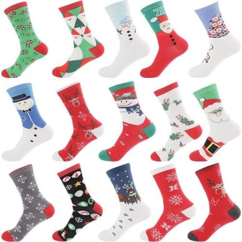 New Cotton Womens Socks Cute Cartoon Santa Claus Harajuku Happy Funny Bear Long Warm Dress Socks for Male Female Christmas Gift