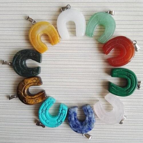 Fashion horseshoe natural stone Horses hoof Pendants Mixed U shape charms pendant for jewelry making 12pcs/lot free shipping