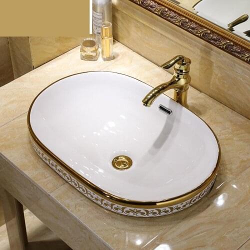 Semi Embedded Home Bathroom Basin Jingdezhen Bathroom ceramic sink wash basin Counter Top Wash Basin Bathroom Sinks oval